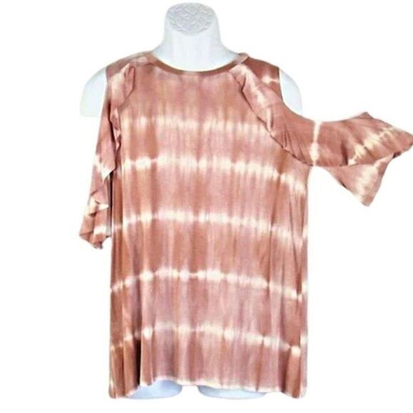 Top Tie-Dye Cold Shoulder 3/4 Sleeve Watercolor Stripes Pink Women's Size Small - Picture 2 of 5